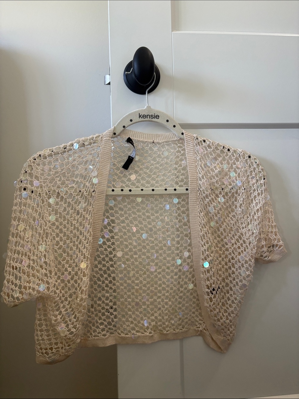 The Limited Cream Open-Knit Sequin Shrug